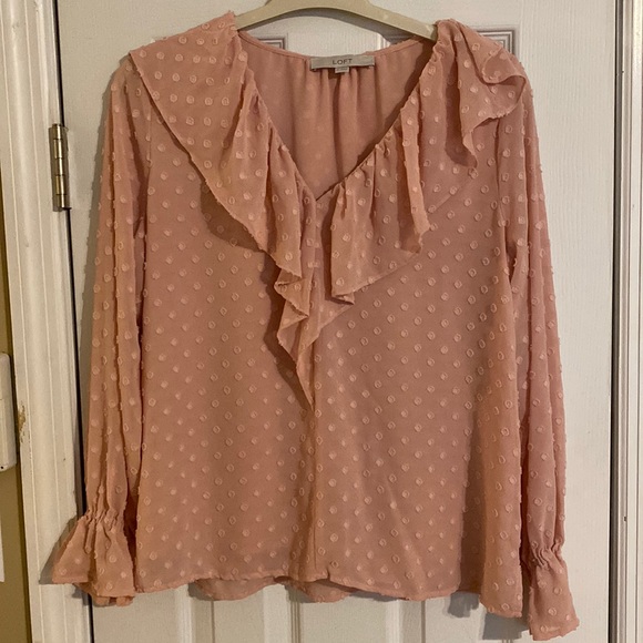 EUC Light Pink Ruffle Loft Blouse Medium - Picture 1 of 4